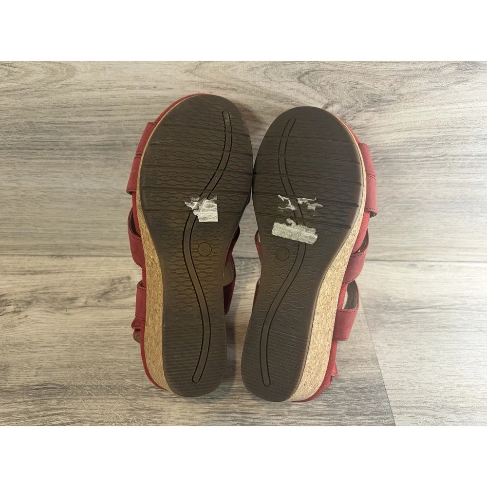 Clarks Un Capri Step Wedge Sandals Red Nubuck Womens 9 M Shoes Summer Strappy